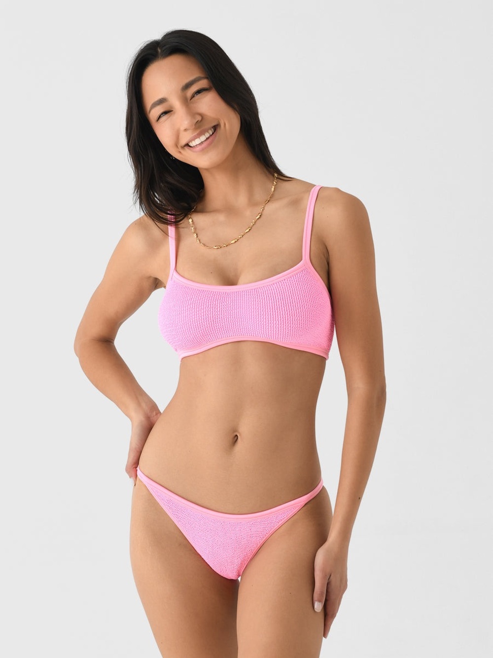 NWT Hunza G Tyler Bikini SET Bubblegum Pink Barbie Crinkle New Rare Xandra